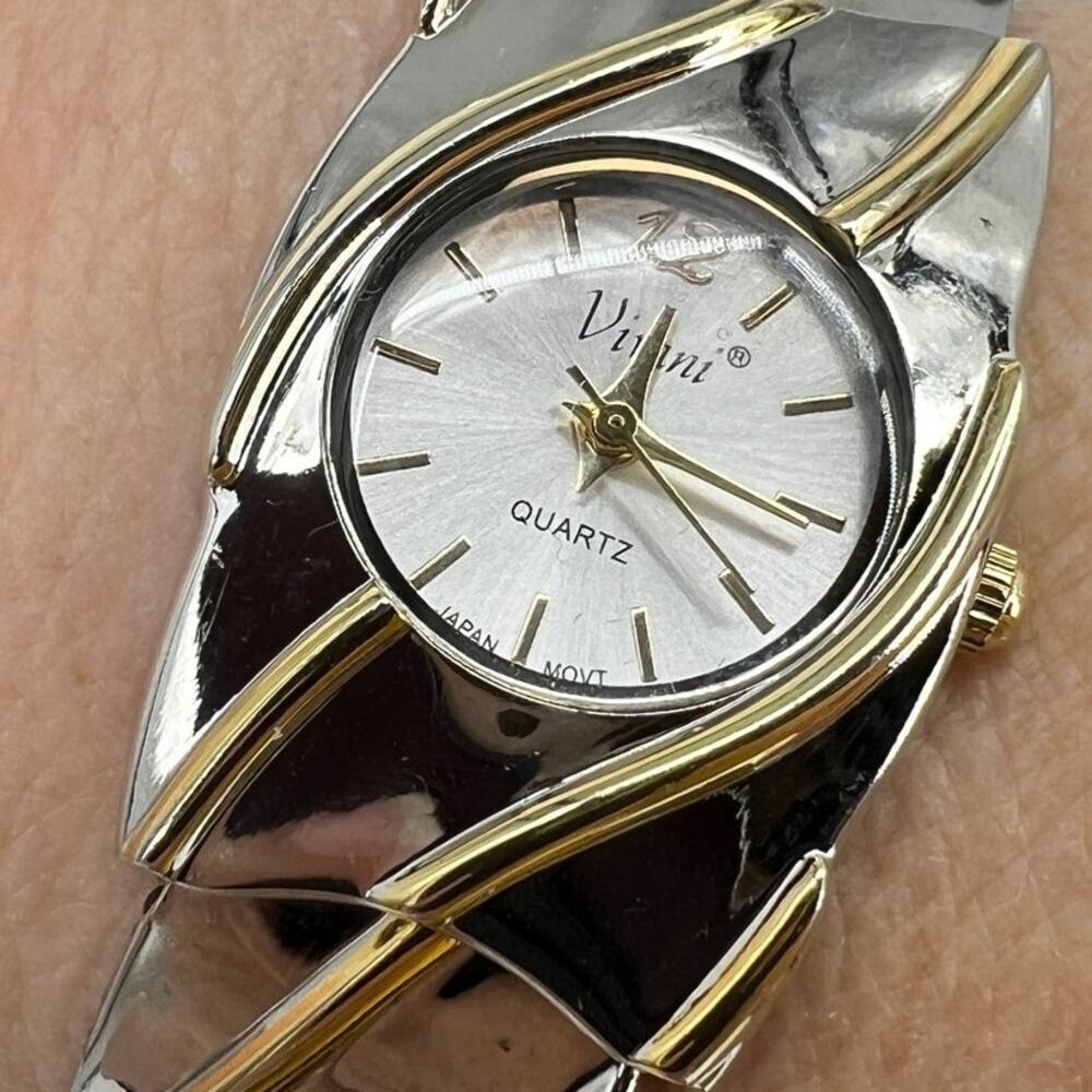 Vivani Womens Two Tone Stainless Quartz Bracelet Watch Works New Battery